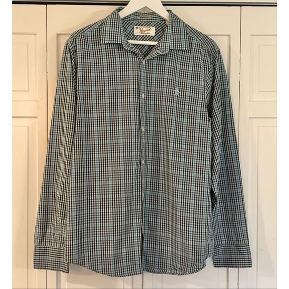 Penguin heritage slim fit turquoise plaid button down large - Picture 2 of 11
